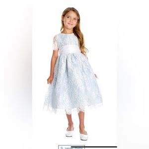 Flower Girl Dress - Short Sleeved French Lace  and Dupioni Dress (3T)